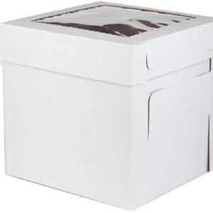 CORRUGATED WHITE  CAKE BOX TOP WINDOW - 14" X 14" X 8"