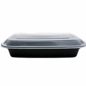 BLACK FOOD CONTAINER W/LID 750ML RECTANGLE