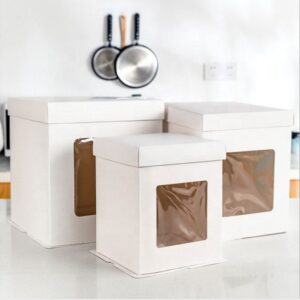 SQUARE WHITE CAKE BOX W/FRONT WINDOW - 12" X 12" X 12"H
