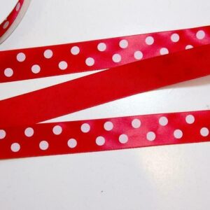 1" SATIN BLOOD RED W/WHITE POLKA DOTS