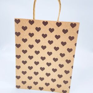 PRINTED HEARTS KRAFT PAPER BAGS DOUBLE LAYERED SMALL 12CT