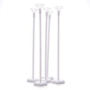 5 PACK | 17" WHITE BALLOON STAND KIT | STICK BALLOON COLUMN WITH BEAUTIFUL FLOWER BASE