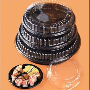 20X4.5CM DISPOSABLE PLASTIC ROUND SUSHI TRAY W/LID  16.5G