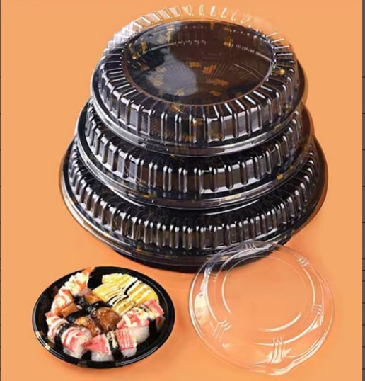 25X5.5CM DISPOSABLE PLASTIC ROUND SUSHI TRAY W/LID 27.1G