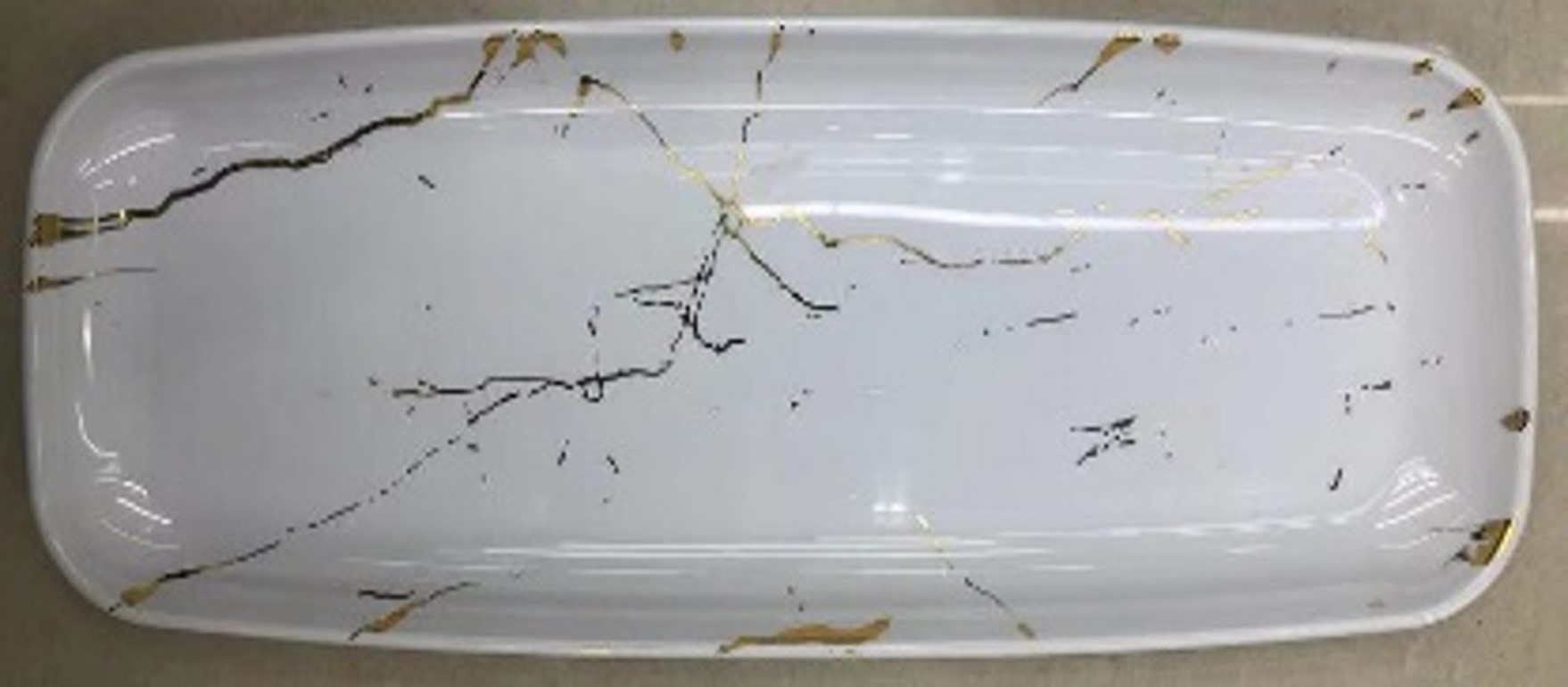 17.5" RECTANGLE WHITE/GOLD PLATTER 1CT (FP175-5)