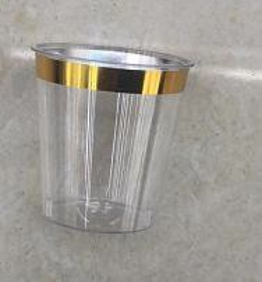 1OZ CLEAR SHOT CUP W/GOLD RIM, 30CT