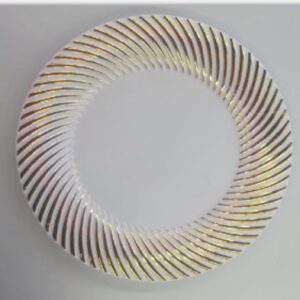 7" WHITE PLASTIC PLATE W/GOLD SWIRL DESIGN RIM