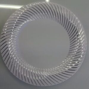 7" WHITE PLASTIC PLATE W/SILVER SWIRL DESIGN RIM
