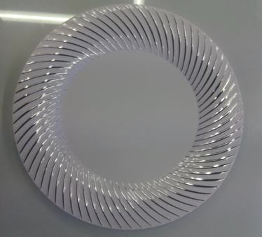 9" WHITE PLASTIC PLATE W/SILVER SWIRL DESIGN RIM