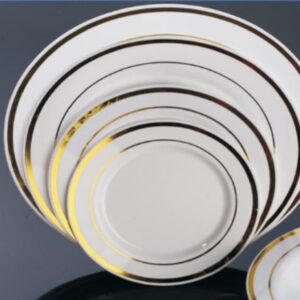 7" WHITE PLASTIC PLATE W/GOLD TRIM