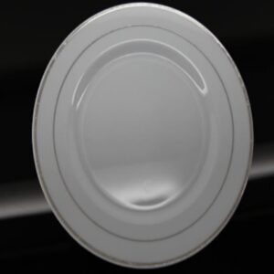 6" WHITE PLASTIC PLATE W/SILVER TRIM