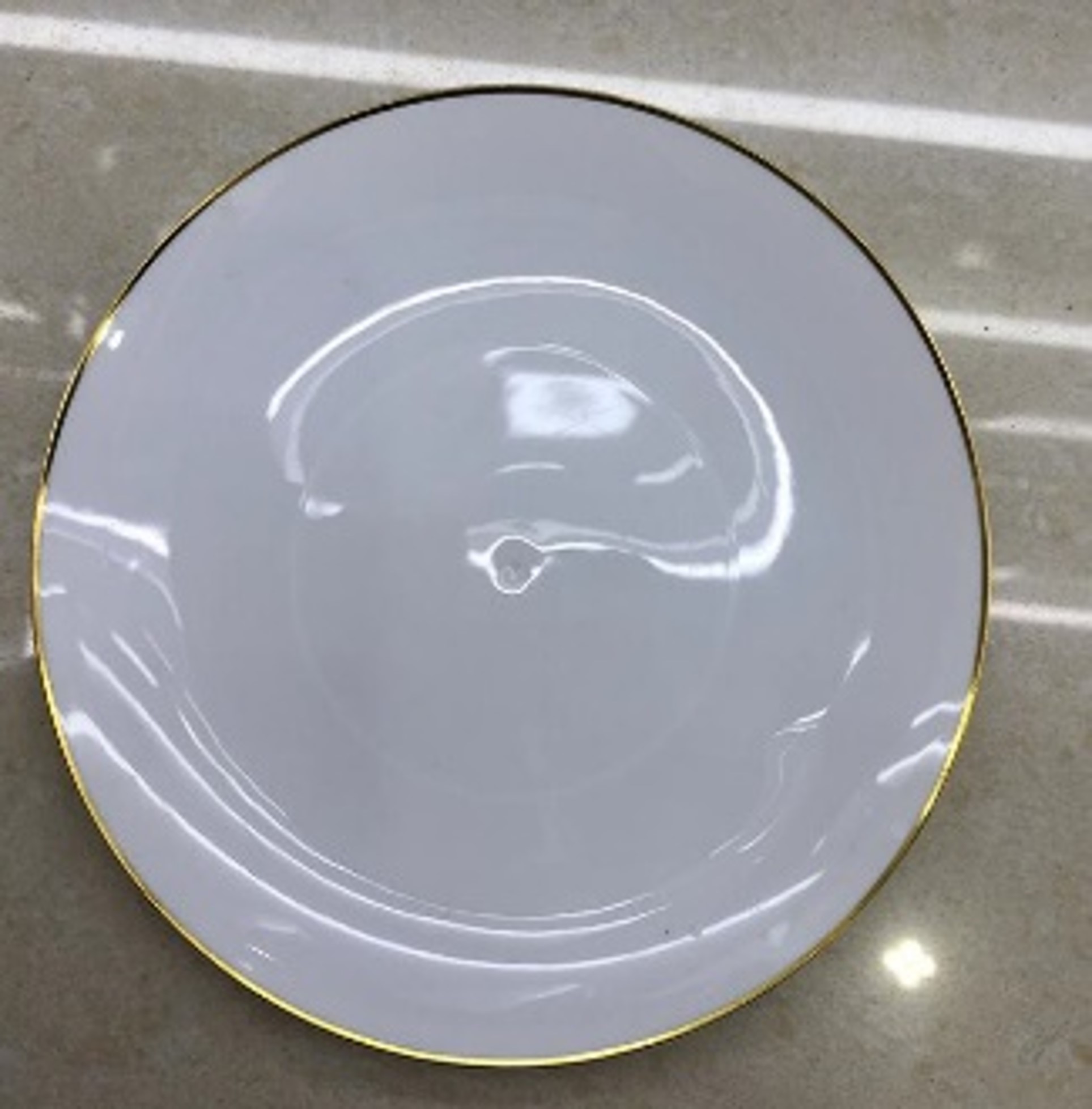 9" WHITE PLASTIC PLATE W/GOLD RIM