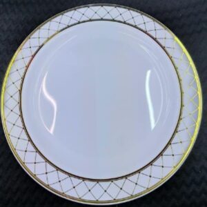 7" WHITE PLASTIC PLATE W/GOLD DIAMOND DESIGN RIM