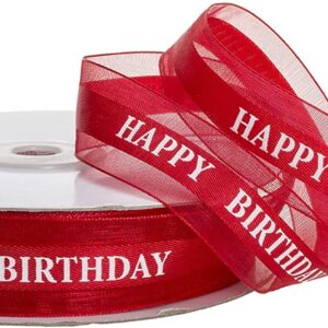 HAPPY BIRTHDAY 1" SATIN ORGANZA WITH PRINT 50YDS - RED