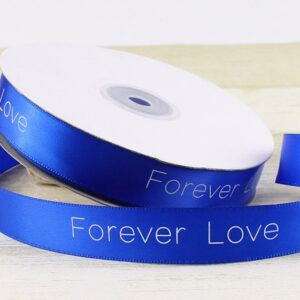 FOREVER LOVE 3/4" SATIN WITH WHITE PRINT 25YDS - ROYAL BLUE