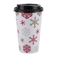 16OZ RED/GOLD SNOWFLAKE HOT CUP W/LID
