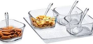 ACRYLIC TRAY W/4 BOWLS & SPNS, 9 PC SET