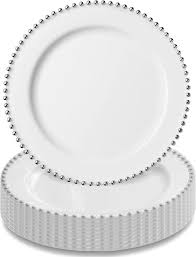 7.75" ROUND BEADED PLATE, PEARL/POLISHED SILVER