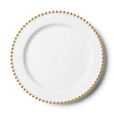 7.75" ROUND BEADED PLATE, PEARL/POLISHED GOLD