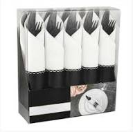 LILLIAN PRE-ROLLED COMBO CULTERY W/ NAPKIN (37210)  - BLACK