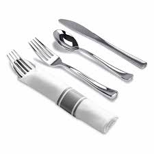 LILLIAN PRE-ROLLED COMBO CULTERY W/ NAPKIN (37270)  - SILVER