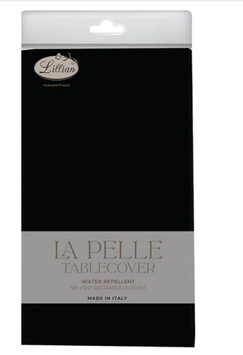 59" X 102" LILLIAN WATER REPELLENT LA PELLE TABLECOVER "(39201) - BLACK