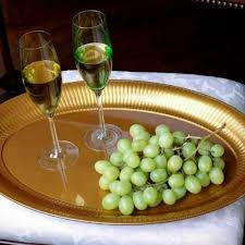 21" X 14" HANNA K OVAL RIDGED TRAY (62925)  - GOLD
