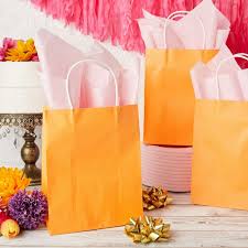 #20 PASTEL ORANGE PAPER BAG W/HANDLE 12CT MED (88-2313-2)