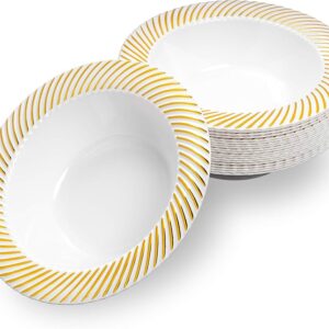 4" WHITE PLASTIC BOWL W/GOLD SWIRL DESIGN RIM