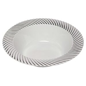 7" WHITE PLASTIC BOWL W/SILVER SWIRL DESIGN RIM