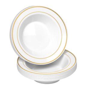 4" WHITE PLASTIC BOWL W/GOLD TRIM