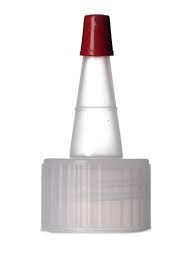NATURAL-COLORED PP PLASTIC 24-410 RIBBED SKIRT YORKER SPOUT WITH RED TIP