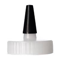 NATURAL-COLORED MDPE PLASTIC 38-400 RIBBED SKIRT YORKER SPOUT WITH BLACK TIP 12CT
