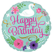 18" SWAN HAPPY BIRTHDAY BLUE FOIL BALLOON