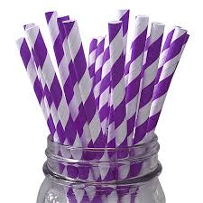 DEEP PURPLE STRIPE PAPER STRAWS 25CT