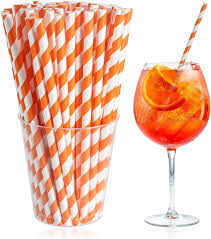 ORANGE STRIPE PAPER STRAWS 25CT