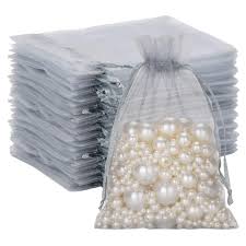 SILVER 10X15 MESH ORGANZA DRAWSTRING BAG
