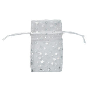 DRAWSTRING ORGANZA BAGS 3X5" - WHITE W/STARS