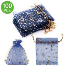 DRAWSTRING ORGANZA BAGS 3X5" - BLUE W/STARS