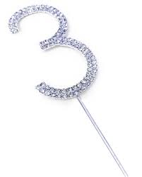 METAL DIAMOND NUMBER 3 TOPPER - SILVER
