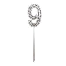 METAL DIAMOND NUMBER 9 TOPPER- SILVER
