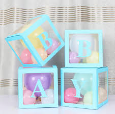 BALLOON BOXES BABY 4PC - CLEAR/BABY BLUE