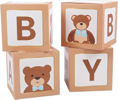 BALLOON BOXES BABY 4PC - WHITE/BROWN BEAR