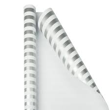 FLOWER WRAPPING PAPER - SILVER/WHITE STRIPE