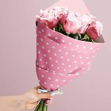 FLOWER WRAPPING PAPER - PINK/WHITE POLKADOTS
