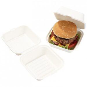 6" WHITE HAMBURGER HINGED TRAY