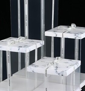 [99SC08KITMarble] 99SC08-Clear Square Cake Box 10x10x9.5 KIT Marble