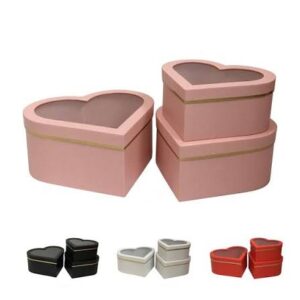 PINK HEART FLOWER/CAKE/GIFT BOXES W/PVC WINDOW 3PC