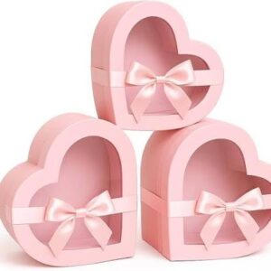 PINK HEART GIFT/CAKE/FLOWER BOXES W/BOW 3PC SET