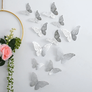 HOLLOW OUT BUTTERFLY TOPPERS 12PC - SILVER C